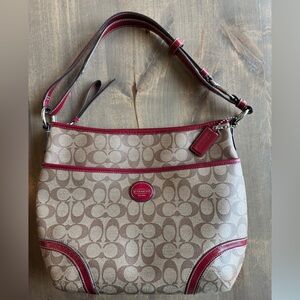 Coach Signature Canvas Shoulder Bag - Red and Brown
